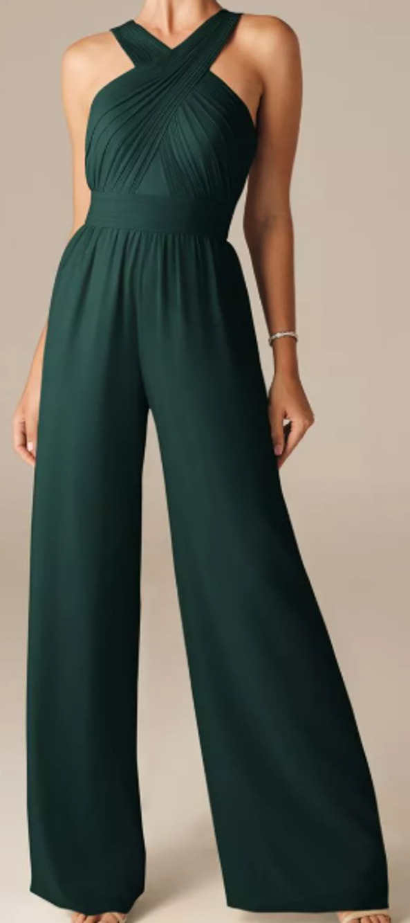 AW BRIDAL 0 XS Dark Emerald Green Lorraine party wide leg jumpsuit NEW 0B19
